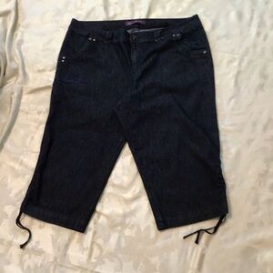 GLORIA VANDERBILT Women’s Dark Wash Button/Zipper Embellished CROPPED Pants 18W